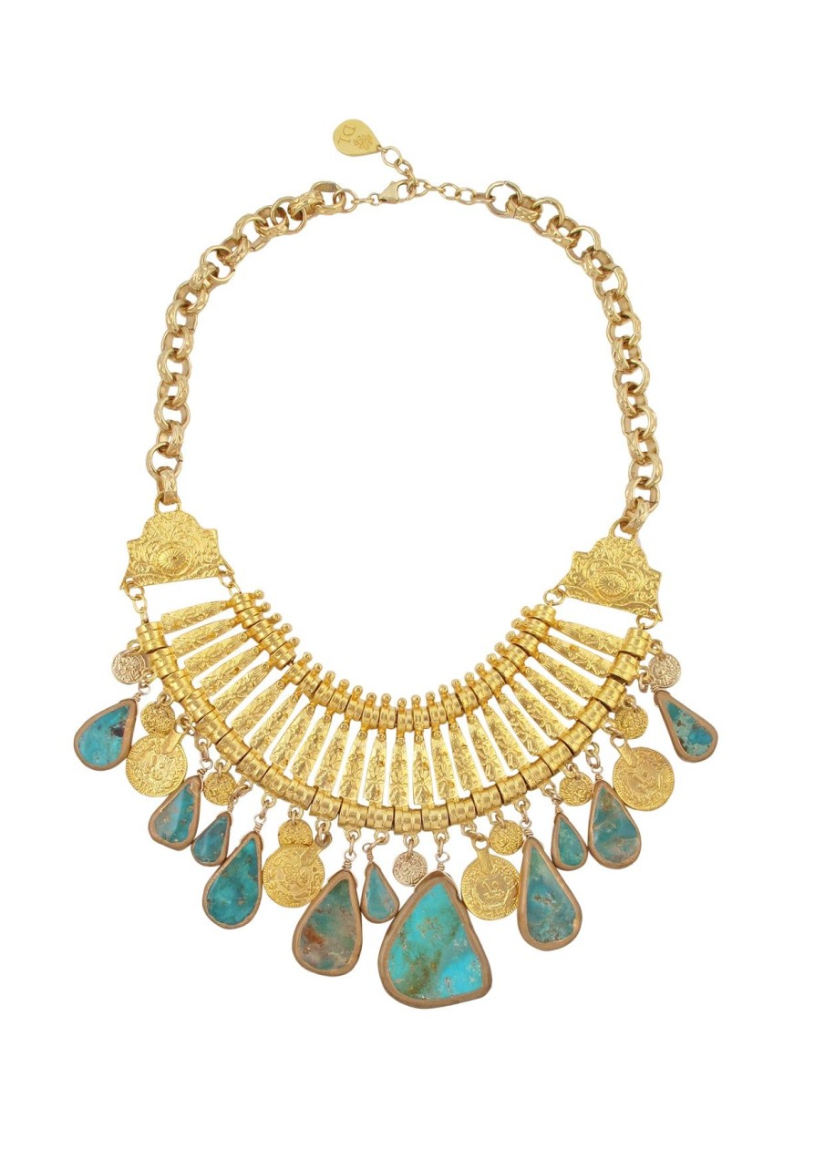 Eos Bib Necklace in Beige/Turquoise | Katerina Roza Designer Jewellery